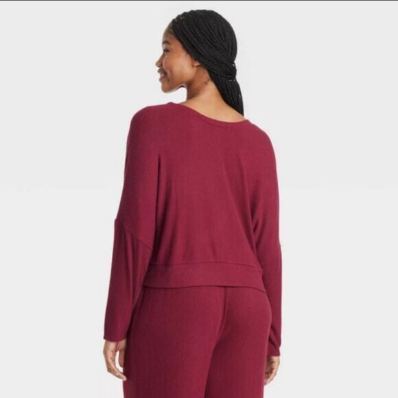 Women's Cozy Ribbed Pullover - Auden™ Dark Red S - Picture 4 of 5